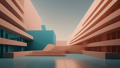 Wall Mural - 3d illustration of abstract minimal architecture background, monochromatic geometric architectural
