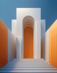 Wall Mural - 3d illustration of abstract minimal architecture background, monochromatic geometric architectural