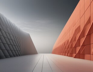 Wall Mural - 3d illustration of abstract minimal architecture background, monochromatic geometric architectural