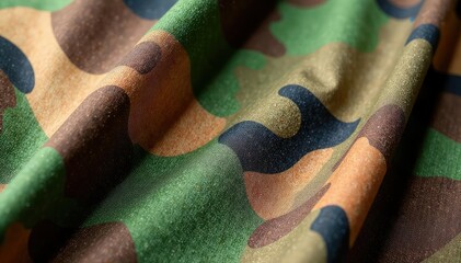 Wall Mural - Summer camouflage pattern on fabric, close-up view showing texture and detail , background, fabric, brown