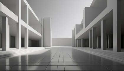 Wall Mural - 3d illustration of abstract minimal architecture background, monochromatic geometric architectural