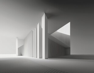 Wall Mural - 3d illustration of abstract minimal architecture background, monochromatic geometric architectural