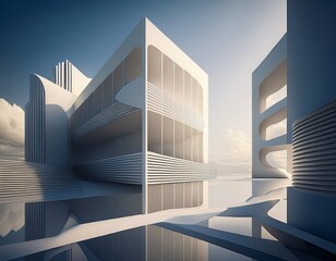 Wall Mural - 3d illustration of abstract minimal architecture background, monochromatic geometric architectural