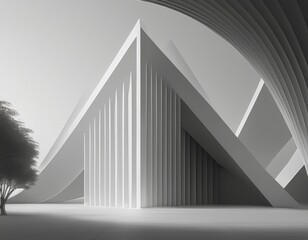 Wall Mural - 3d illustration of abstract minimal architecture background, monochromatic geometric architectural
