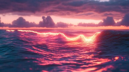 Poster - A dynamic neon wave flow across a glowing horizon creating stunning light patterns and smooth transitions