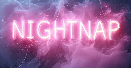 Aufkleber - Bright pink neon sign spells NIGHTNAP against swirling purple, blue smoke. Dramatic lighting creates vibrant, dreamy aesthetic.