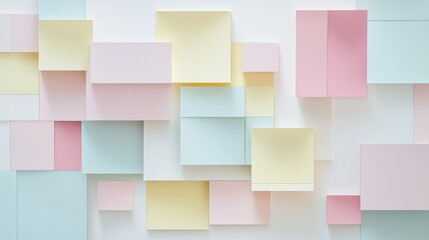Poster - Abstract composition of pastel colored geometric shapes and forms on a white background conveying creativity, design, and artistic expression in a modern aesthetic