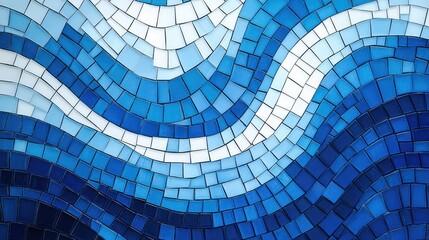 Poster - Vibrant Mosaic Pattern of Blue Waves Creating a Beautiful Abstract Design Perfect for Artistic, Coastal, and Ocean-themed Projects and Visuals