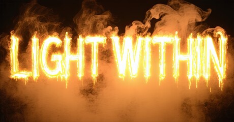 Aufkleber - Fiery text reads Light Within. Orange glow emanates from lettering, surrounded by smoke. Dramatic lighting creates intense visual impact.