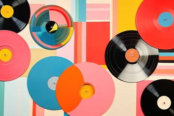 Wall Mural - Collage Retro dreamy vinyl records art backgrounds technology.