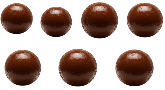 Isolated Background with Group of Chocolate Spheres in 3D Rendering