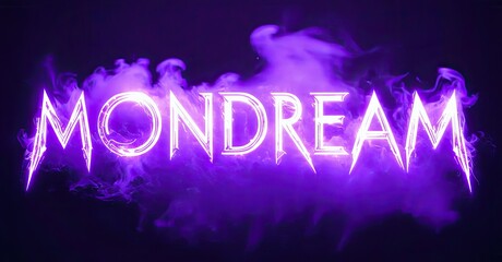 Poster - Bright purple text spells MONDREAM amid smoky wisps. Dramatic lighting creates intense glow, dark background enhances visual impact.