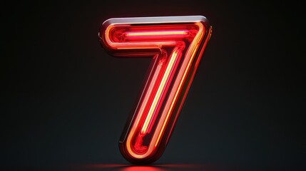 Poster - Bright Neon Number Seven Sign with Glowing Lines on Dark Background, Ideal for Modern Advertisements, Promotions, and Artistic Displays