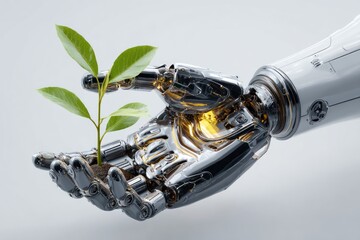 Poster - Robot hand holding a small plant