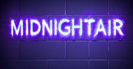 Aufkleber - Bright neon sign spells MIDNIGHTAIR against dark purple tiled wall. Glowing letters create vibrant, futuristic aesthetic.