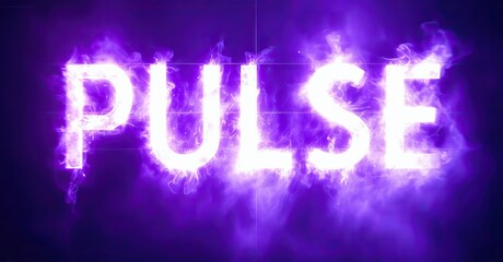Aufkleber - Bright purple text spells PULSE. Smoke effects surround letters, creating dynamic visual impact. Dark background enhances luminosity.