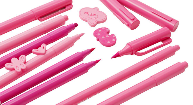 Illustration Pink Markers Pens Isolated on Transparent Background
