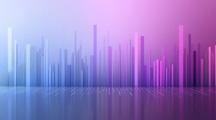 Fototapete - Abstract representation of vibrant audio waves with colorful vertical bars emerging from a reflective surface in shades of blue and pink, evoking a sense of dynamism and energy.