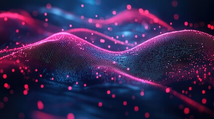 Fototapete - Abstract representation of vibrant waves and flowing particles in a futuristic digital landscape, showcasing creativity and technological innovation in design and aesthetics.