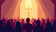 © Alex_Kalin - Crowd praying in church with illuminated cross, spiritual devotion