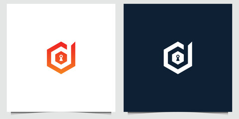 Poster - Hexagonal D Letter Security Logo Design with Keyhole in Two Color Schemes