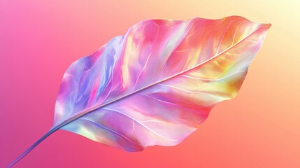 Poster - Vibrant and Ethereal Colorful Leaf with Abstract Background Emphasizing Nature's Beauty and Artistic Creativity in a Dreamlike Atmosphere