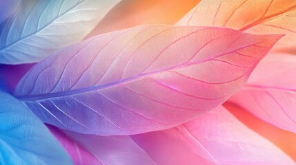Poster - Colorful and Delicate Leaves with Soft Pastel Shades Creating a Dreamy and Serene Background Ideal for Nature and Wellness Themes