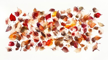 Poster - Beautiful Watercolor Autumn Leaves Arrangement in Warm Hues on White Background, Perfect for Seasonal Themes, Nature Inspired Designs, and Artistic Projects