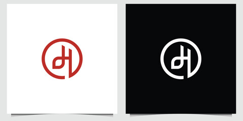 Poster - Elegant DH letter logo design with red and white on a black background