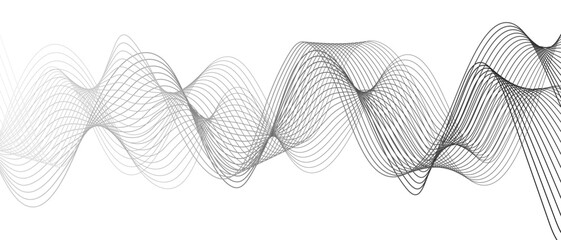 Fototapete - Abstract black and white wave pattern with overlapping, curving lines forming smooth, sense of depth, rhythm, and fluid motion. Aesthetic is minimalist, elegant digital or scientific visualization.