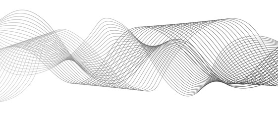 Poster - Abstract black and white wave pattern with overlapping, curving lines forming smooth, sense of depth, rhythm, and fluid motion. Aesthetic is minimalist, elegant digital or scientific visualization.