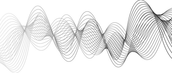 Fototapete - Abstract black and white wave pattern with overlapping, curving lines forming smooth, sense of depth, rhythm, and fluid motion. Aesthetic is minimalist, elegant digital or scientific visualization.