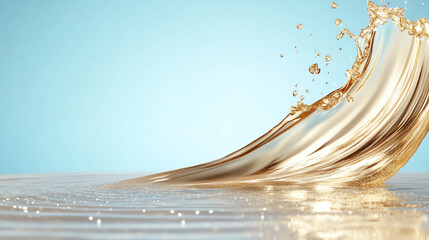 Poster - A dynamic splash of water creates elegant shapes against a serene blue backdrop, capturing the essence of refreshing hydration.