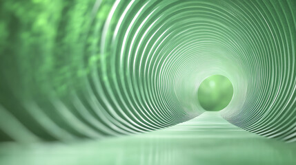 Aufkleber - A mesmerizing view of a green sphere within a circular tunnel, showcasing depth and motion in a scientific exploration.