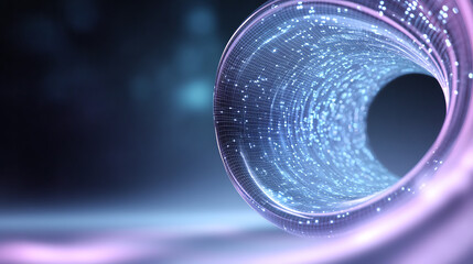 Poster - Abstract representation of a colorful digital vortex, swirling with light particles, conveying movement and energy in a futuristic setting.