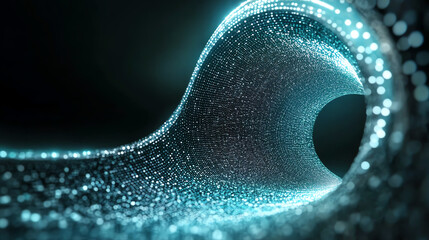 Aufkleber - An abstract wave of glowing particles creating a mesmerizing visual flow and depth, best illustrating modern technology concepts.