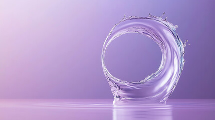 Poster - An artistic representation of water in motion, capturing vibrant splashes and a circular form against a soft purple backdrop.