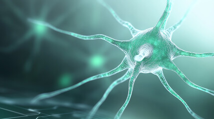 Poster - Close-up of a neuron showcasing its complex structure, highlighting the beauty of cellular biology and the intricacies of neural connections.