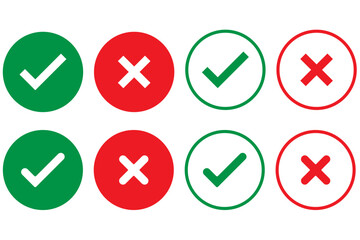 set of tick mark in green and cross mark in red colour and stroke with white background, check and c