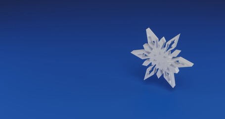 Poster - Isolated realistic white snowflake with shadow. Located on the right side of the scene. 3d illustration on transparent background