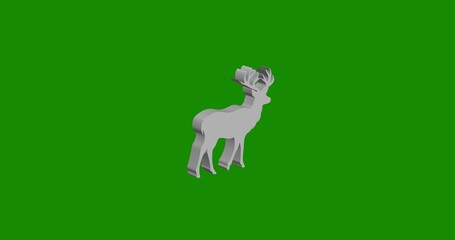 Poster - Isolated realistic white deer symbol front view with shadow. 3d illustration on green chroma key background