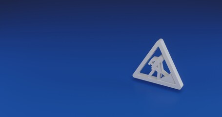 Poster - Isolated realistic white road work sign with shadow. Located on the right side of the scene. 3d illustration on transparent background
