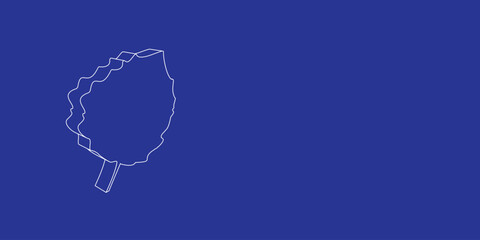 Poster - The outline of a large aspen leaf made of white lines on the left. 3D view of the object in perspective. Vector illustration on indigo background