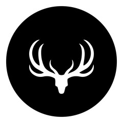Poster - A deer horns symbol in the center. Isolated white symbol in black circle. Illustration on transparent background