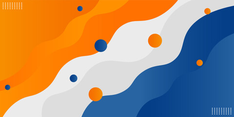 Wall Mural - blue and orange geometric business banner design. creative banner design with wave shapes and lines 