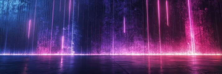 Wall Mural - Futuristic Club Wall: 3D Render of a Dark Grunge Room with Neon Lights and Abstract Design Elements