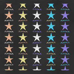 Wall Mural - Set of Vertical Seamless Borders Chalk Drawn Sketches of Stars and Scribbles.