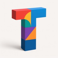 Poster - Colorful Geometric Letter T Composed of Blocks