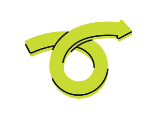 Fototapete - Arrow in loop motion, showing return, refresh and restart. Curved twisted circular shape, pointer for cycle, rotation, redo and turning action. Flat vector illustration isolated on white background