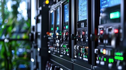 Poster - Control Room Display with Electronic Equipment and Monitoring Systems
